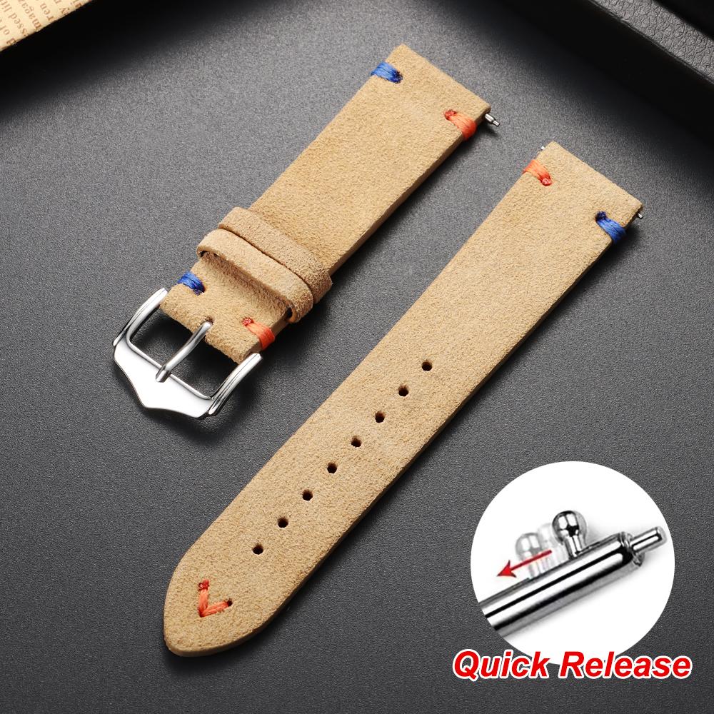 

Vintage Stitching Suede Strap 22mm 18 20mm for Samsung Watch6 5/4/3 Quick Release Soft Calfskin Bracelet for Women Men Wristband 20mm хакі