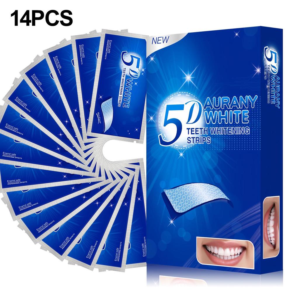 5D კბილების გათეთრების ზოლები მგრძნობიარე კბილებისთვის, აშორებს ლაქებს ყავისა და ღვინისგან, მინანქარისთვის უსაფრთხო სახლის გათეთრების ნაკრები - 7/14/21 წყვილი