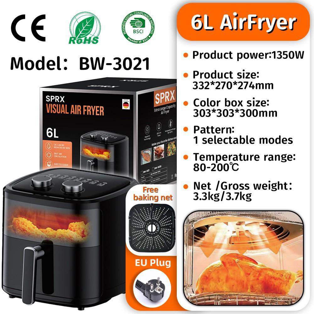 Large Capacity Visible Air Fryer - High Power Electric French Fry Maker for Home Use, Oil-Free Cooking