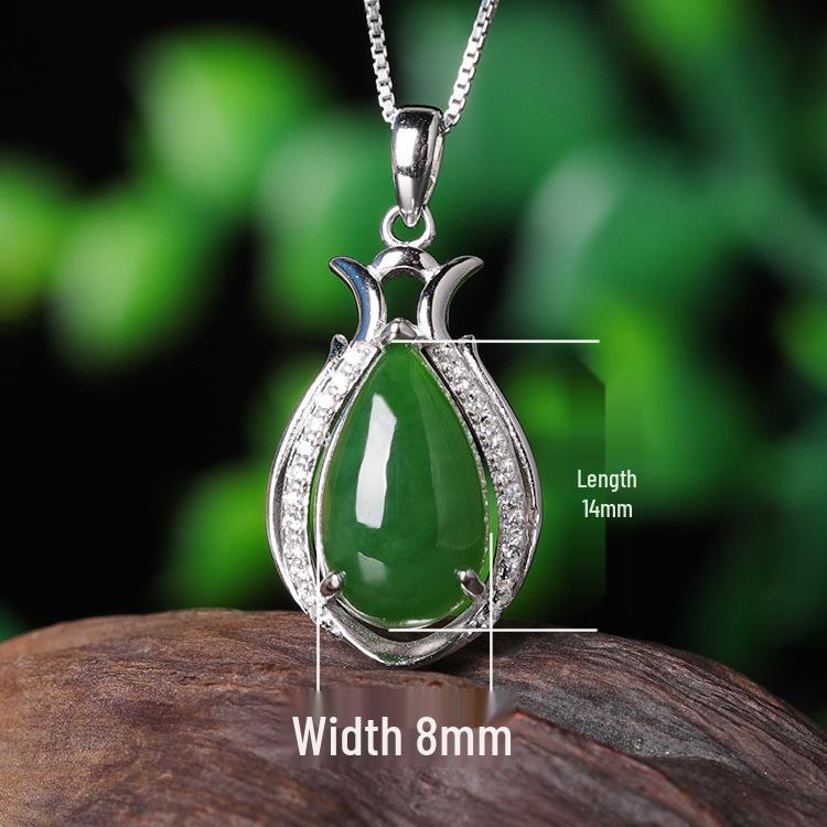 

Серебряное колье 925 пробы в этническом стиле с зеленым нефритом в форме капли, нефритом Хэтянь и сертификатом 925 Silver