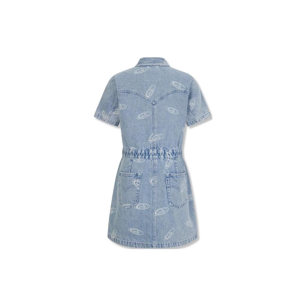 Levis Silver Label Full Print Floral Collar Denim Slim Fit Mid-Length Dress Women Dresses Blue A67890001