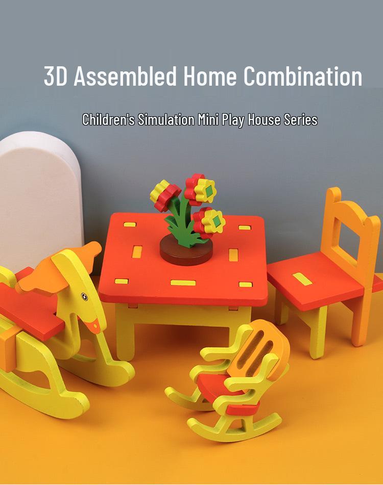 Wooden Doll Furniture Set: Mini Sofa, Cabinet, and Wardrobe for Child's Pretend Play