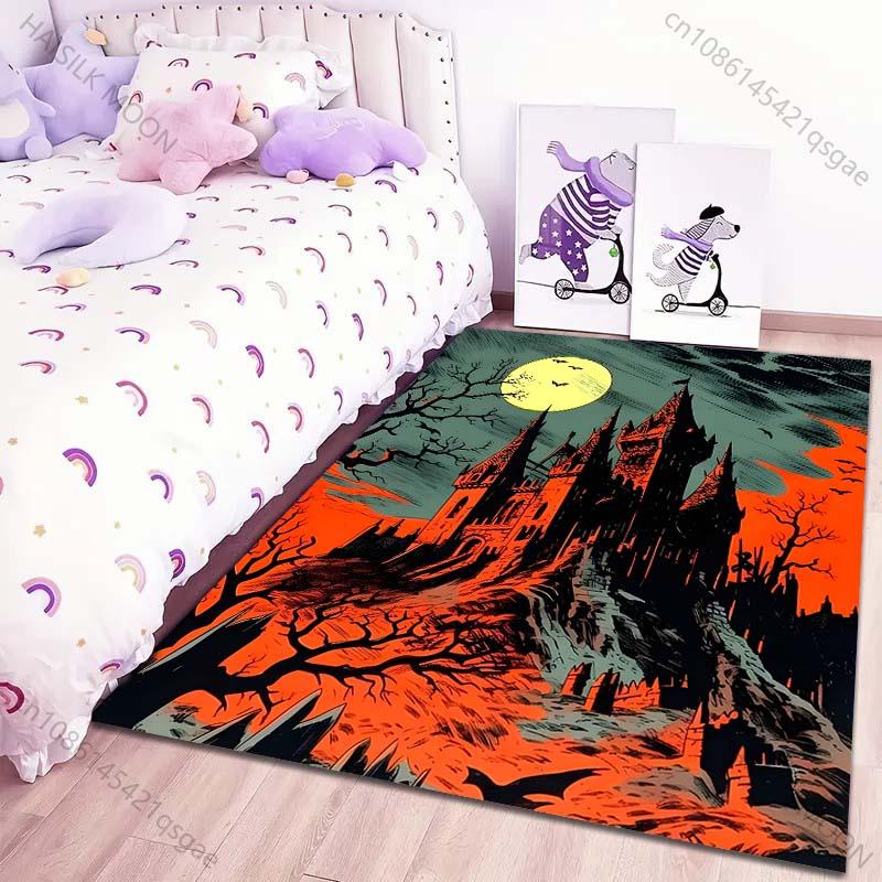 Halloween Style Vampire Castle Carpet for Living Room Bedroom Sofa Home Decor Non-slip Floor Mat Modern Rugs Holiday Gift