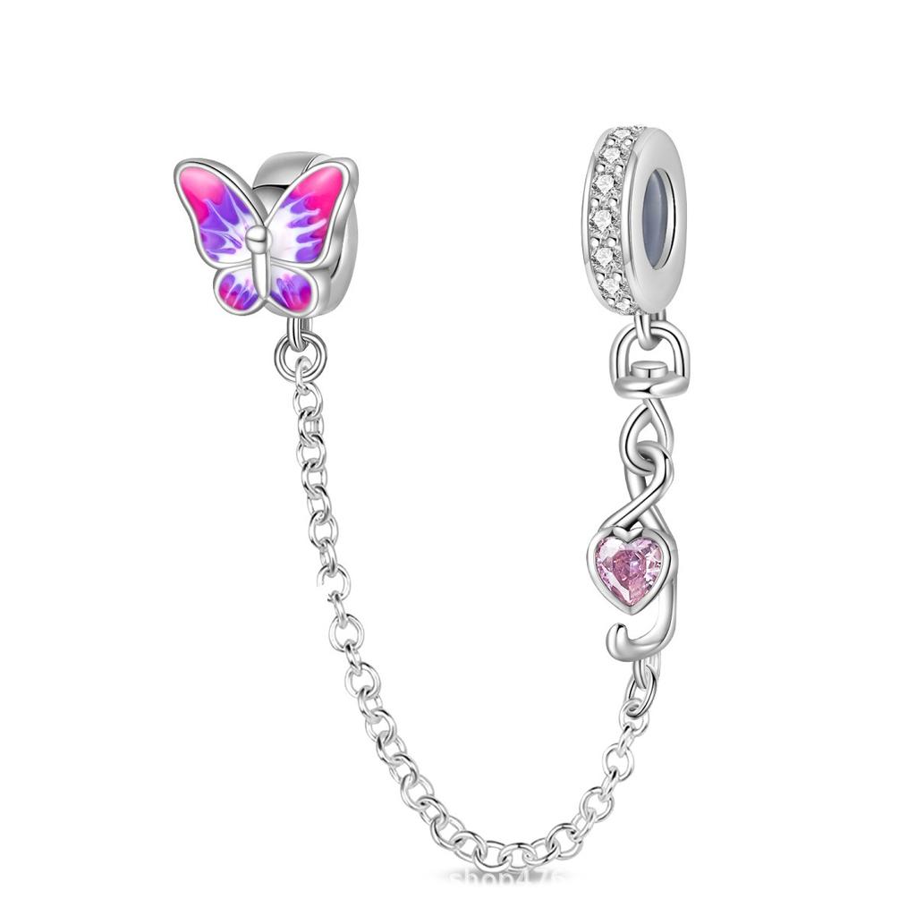 S925 Silver Flower Butterfly Pendant Safety Chain Beaded Bracelet Necklace DIY Craft Making Kit