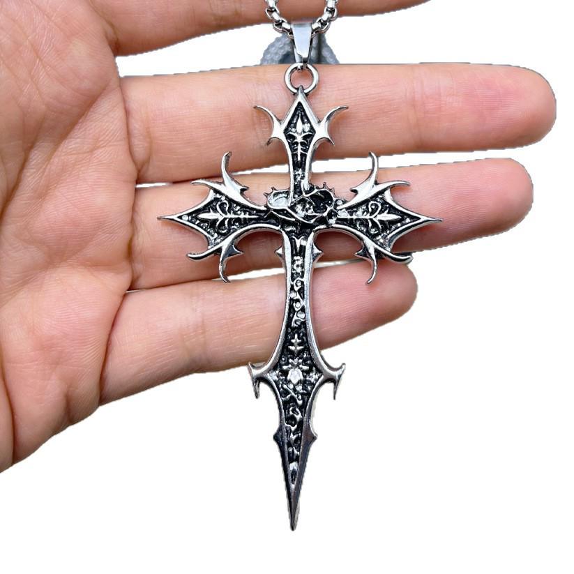 Retro Gothic Cross Pendant Necklace - Unisex Ethnic Pattern Sweater Chain
