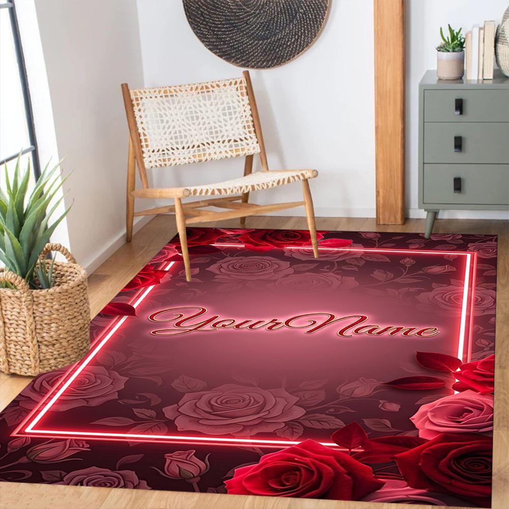 Rose Customize Your Name Area Rug Suitable for Dining Room Playrooms Dormitory Outdoor Anti-slip Rug Office Home Decor Wedding Party Gift