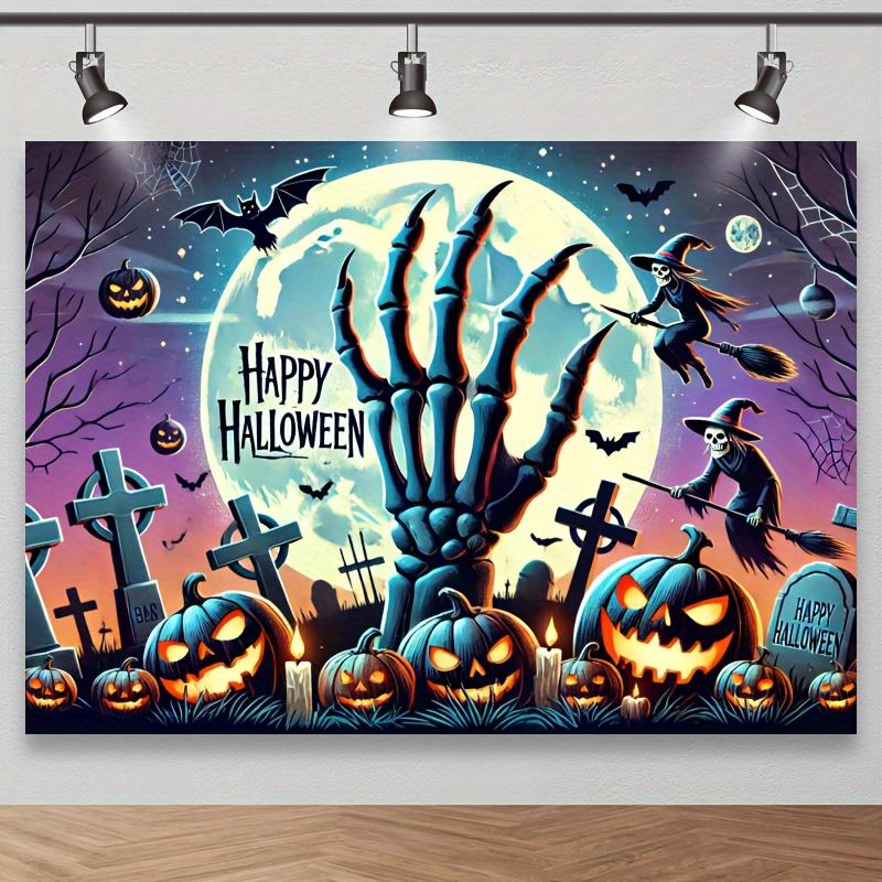 Halloween Spooky Photography Backdrop - Witch, Skull & Pumpkin Pattern | Perfect for Parties 180X110