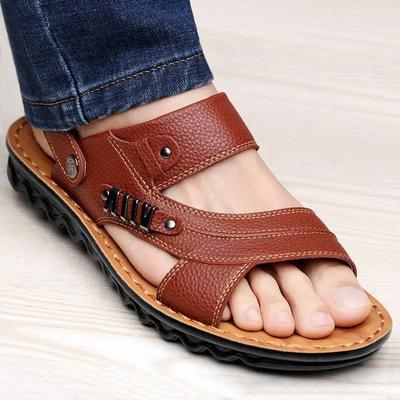 Sandals Men's Beach Shoes Cow Quality Genuine Leather Non-slip Men's Slippers Breathable Two Uses Men's Sandals Men's Shoes