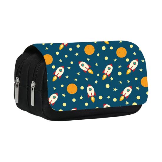 Pencil Case High Capacity Waterproof Double-layer Cartoon Flip Starry Sky Astronaut Pen Bag School