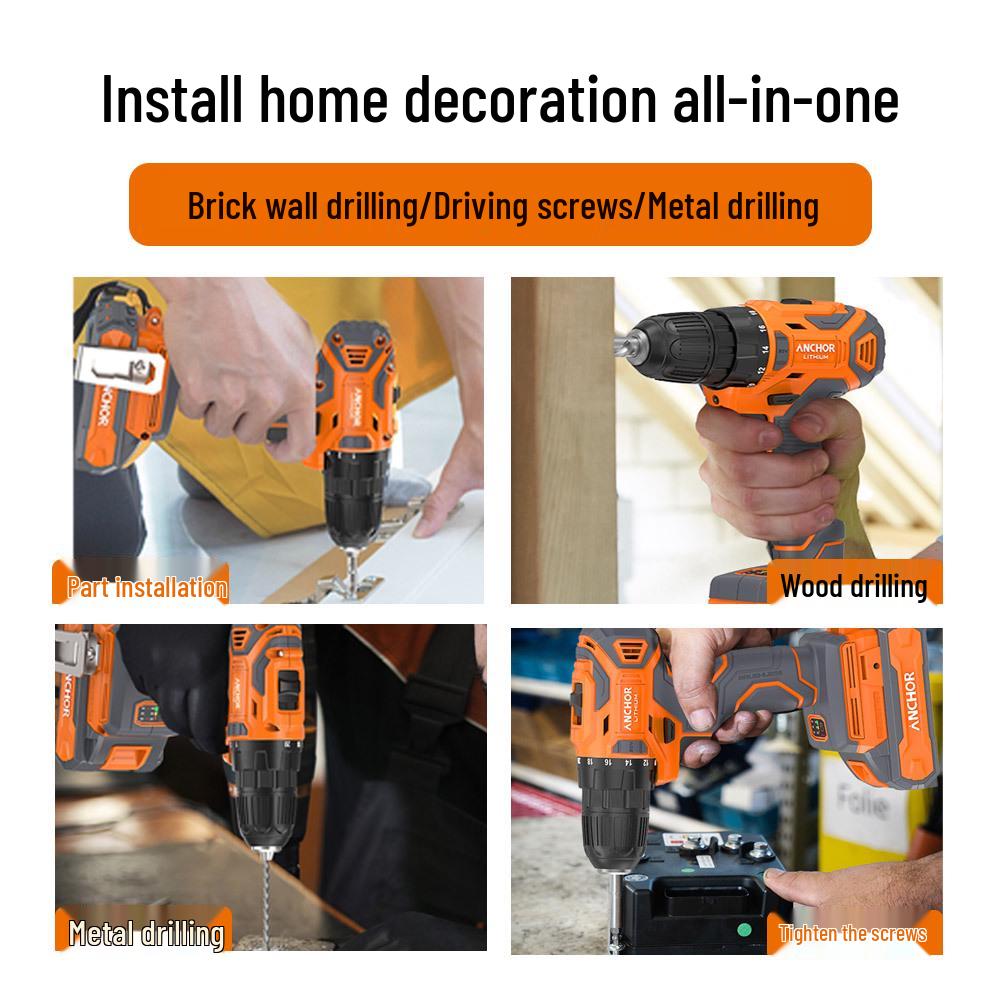 Železná kotva Bezuhlíková akumulátorová vrtačka: Multifunkční elektrická vrtačka a šroubovák napájený lithiovou baterií - Ideální pro domácí práce.