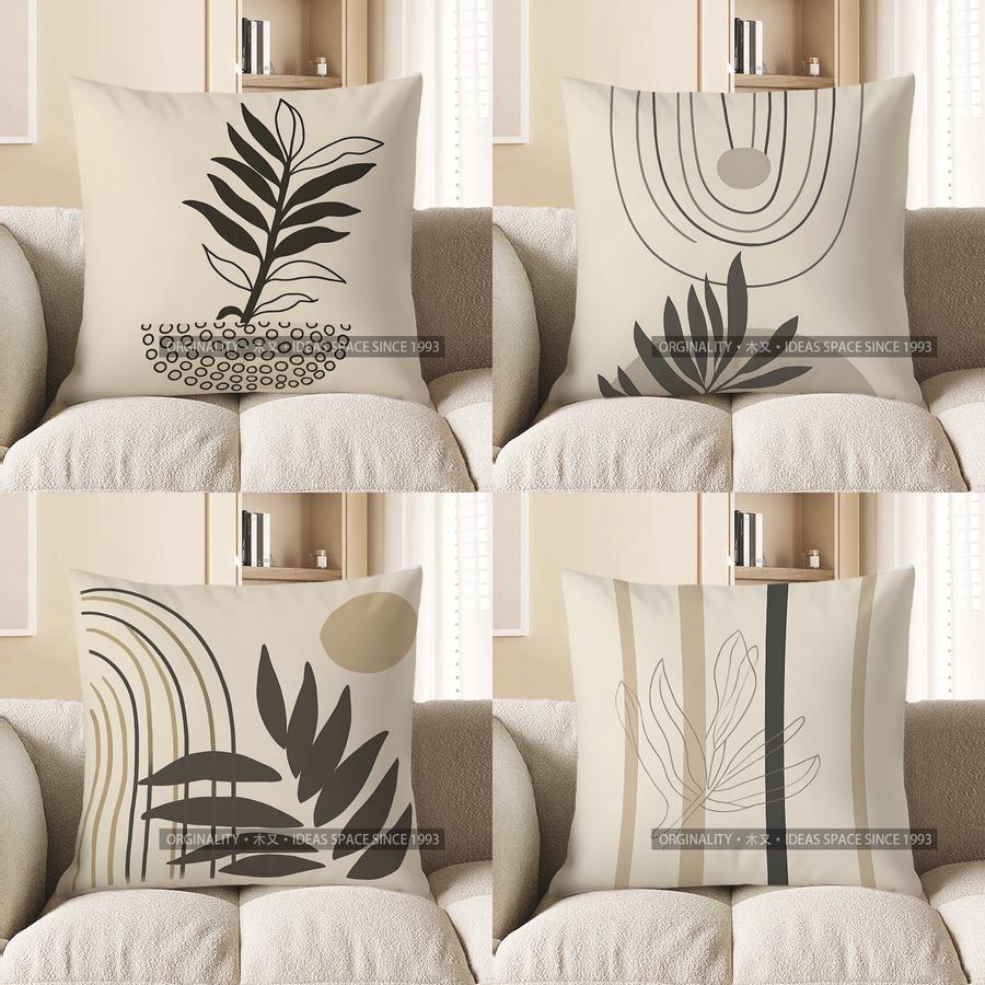 Home Decor Minimalist Black Leaf Pattern Throw Pillow Pattern Cushion Cover Suitable for Sofa Bedroom Car Pillow Cover