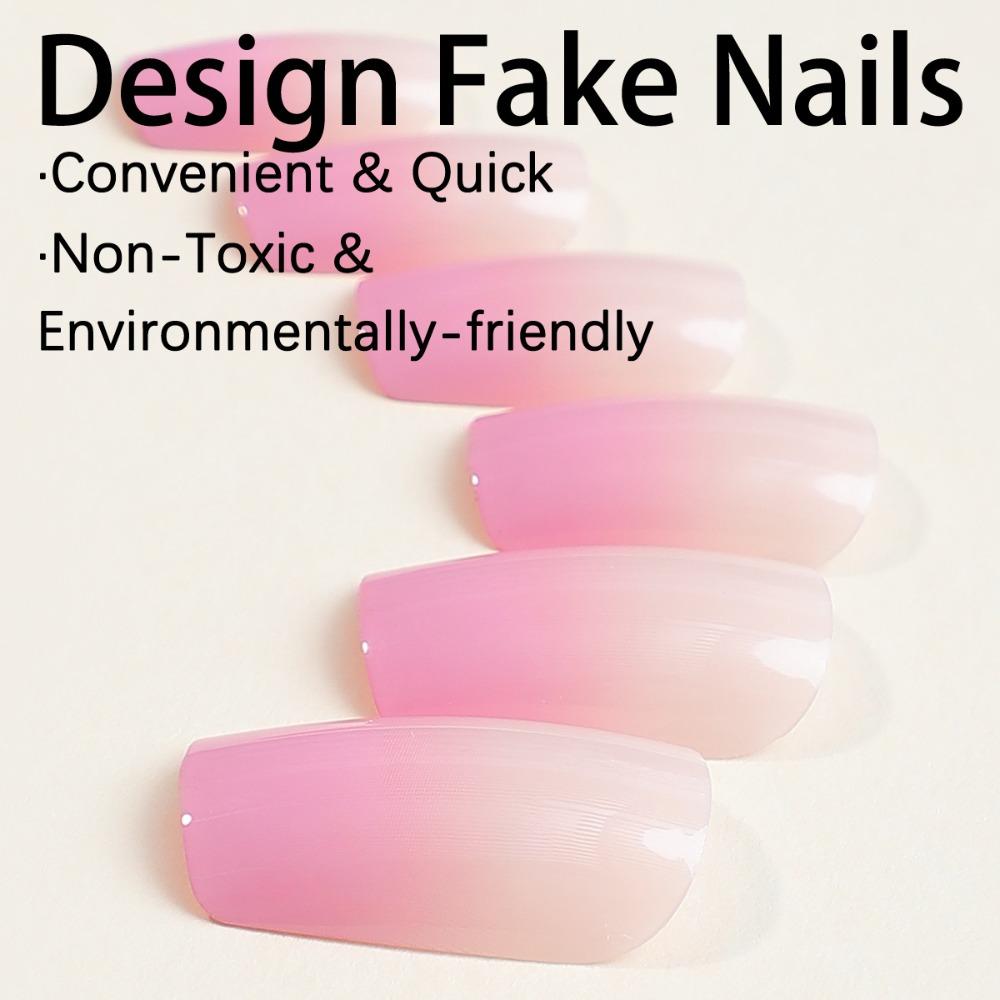 Full Cover False Nail Square Head Nail Tips Detachable French Fake Nails  Women