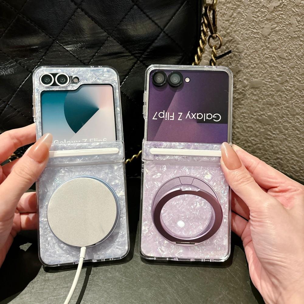 Colorful For Samsung Galaxy Z Flip 6 7 FE 5G Rotating Bracket Phone Case Magnetic Hinge Protective PC Hard Shell Back Cover