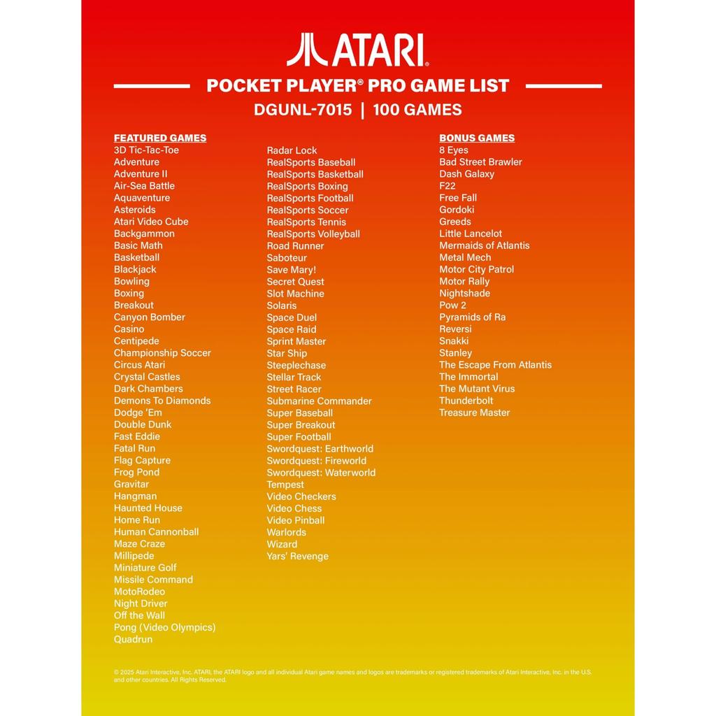 My Arcade Atari Pocket: Portable Video Game System with 100 Games, 2.75-inch Color Display, Ergonomic Design