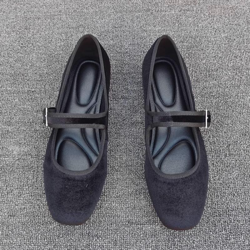 Mode Retro Ballerinas Damen Einfarbig Eckige Zehenpartie Frühling und Herbst Wildleder Damenschuhe Damen Slipper Damen zapatillas mujer