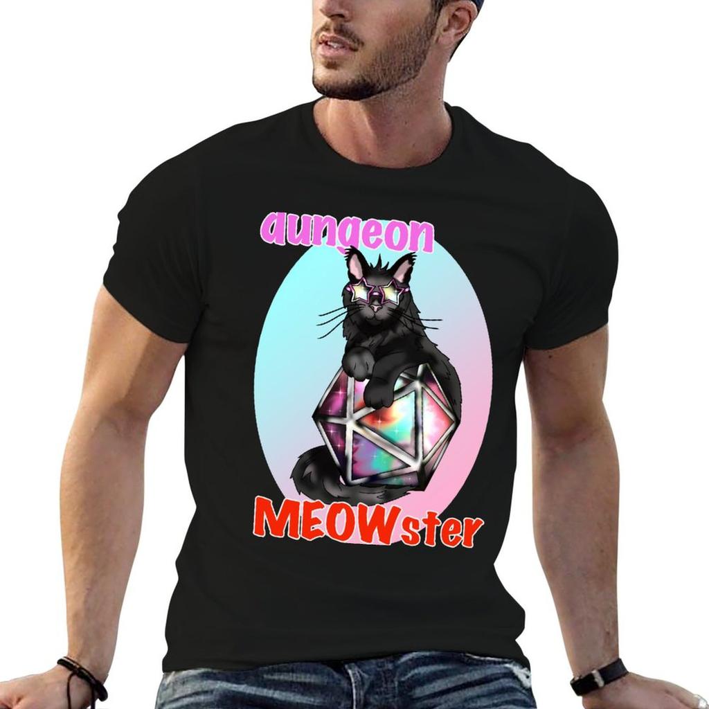 Black Cool Cat Dungeon Meowster With D20 Dnd Dice Tshirt T Shirt Unisex Designer T Shirts Cotton 100 T Shirts Designer Tshirt