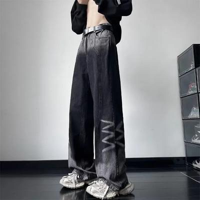 Young Style Gradient Streetwear Jeans Men's Clothing High Waist Denim Pants Autumn New Vintage Wide Leg Washed Straight Trousers