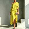 Women One Shoulder Asymmetric Hem Midi Dress Elegant Party Evening Dress with Twist Detail