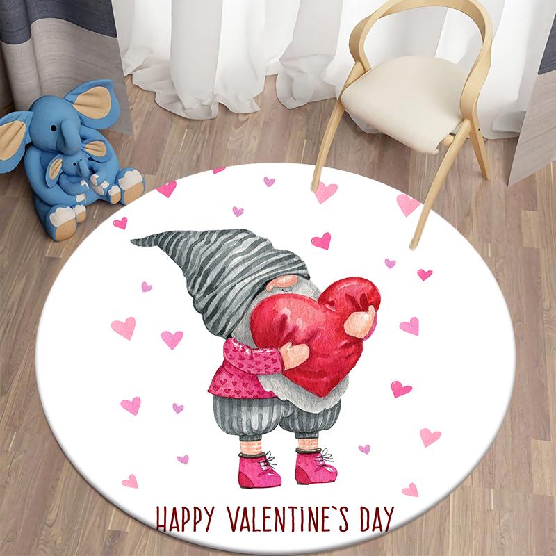 Valentine's Day Kawaii Printed Circular Carpet Home Living Room Bedroom Carpet Floor Decoration Anti Slip Floor Mat