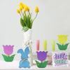 Easter Wooden  Ornament Carved Rabbit Colorful Tulip Flower Diy Craft Handmade Ornaments Kids Gift Happy Easter Party Decor