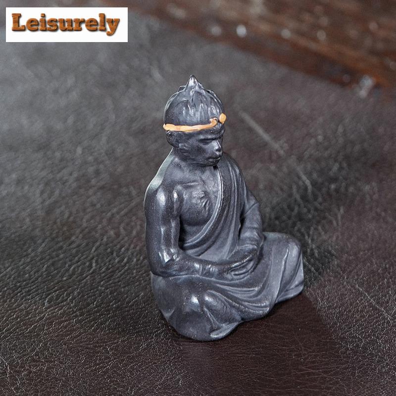 Yixing Zisha Black Clay Wukong Buddha Sculpture Tea Pet Creative Lucky Model Tea Figurine Play Toys Tea Statue Ornaments Gift