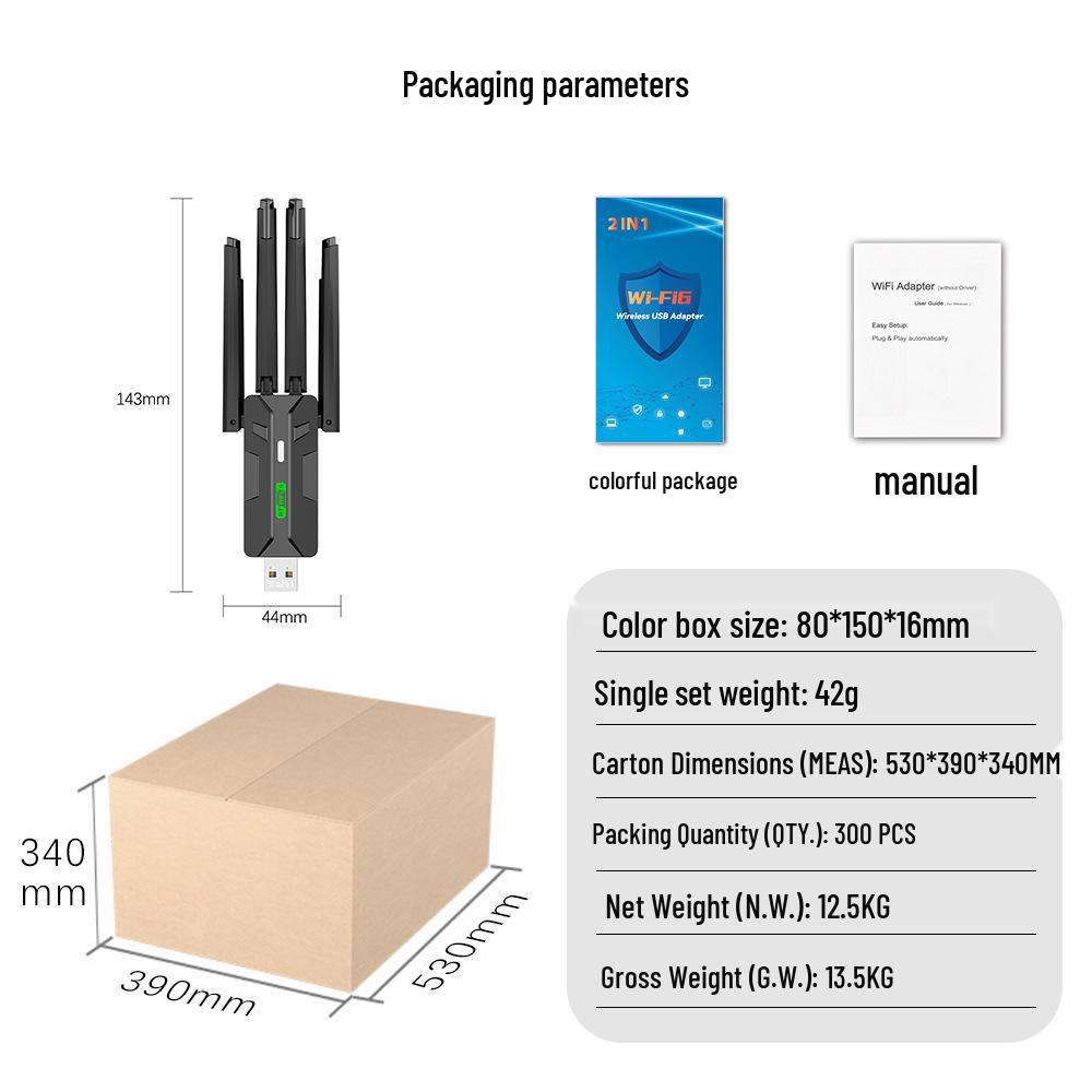 WiFi 6 Dual-Band USB Bluetooth Adapter: Driver-Free 5G Network Receiver, Plug & Play
