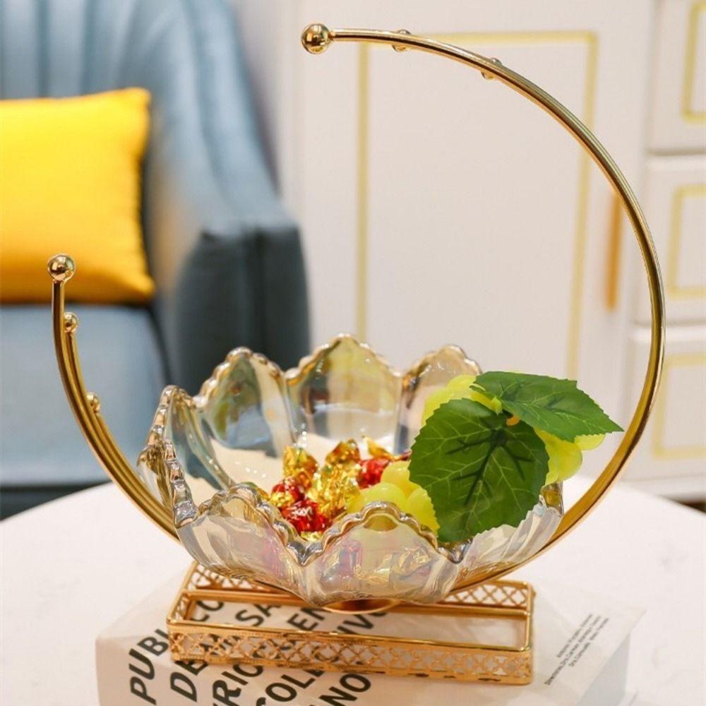 Large Capacity Flower Basket Shape Fruit Plates Metal Frame Dried Fruit Plate  Coffee Table
