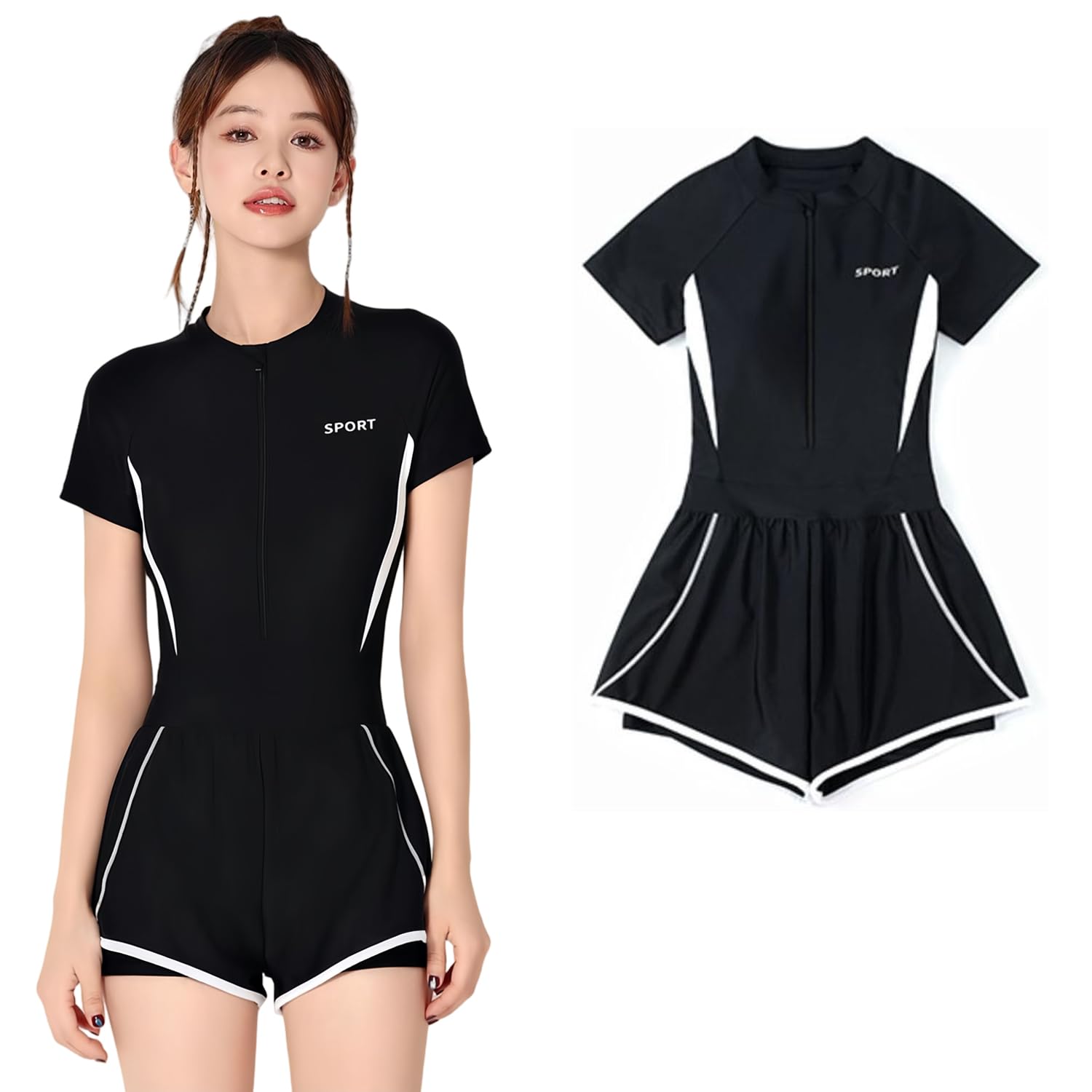 

Фитнес Большой Размер [Suerba] Женский Слитный Купальник, Закрывающий Тело, Купальник Все-в-Одном, (JP, Алфавит, L, Черный) чёрный