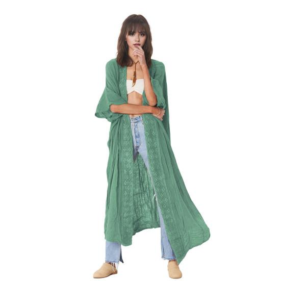 

Женский пляжный кардиган с солнцезащитным кремом и защитой от ультрафиолета, с длинными рукавами, кружевное бохо-стильное бикини, накидка, тонкая, длиной до икр, для отдыха, повседневное пальто в стиле досуга синий