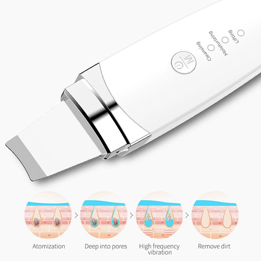 Ultrasonic Skin Scrubber Facial Spatula Blackhead Remover Deep Face Cleaning Lift Machine Peeling Shovel Pore Cleaner