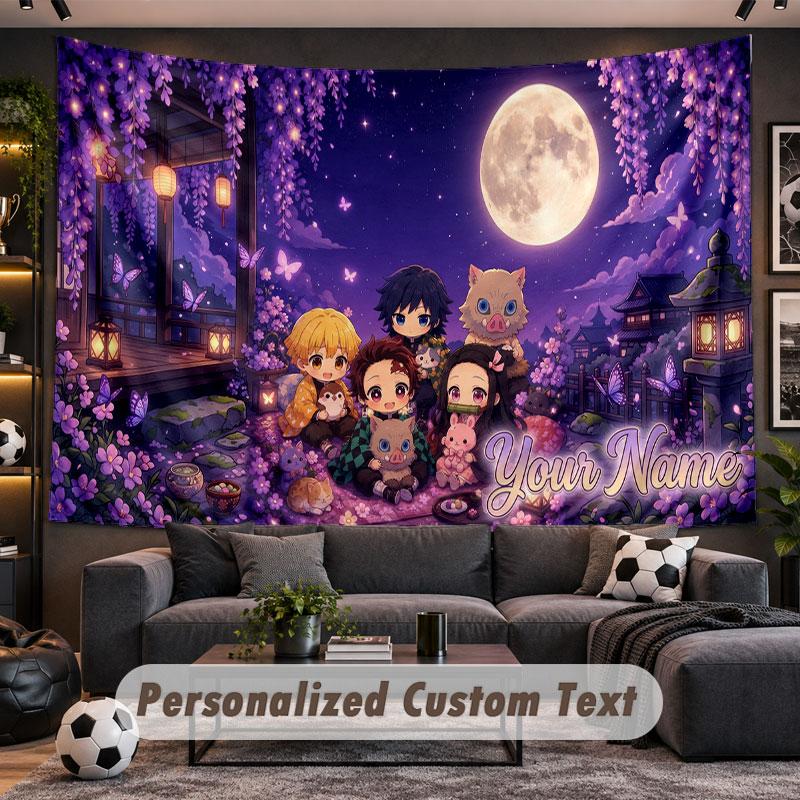 Wall Hanging Tapestry Custom NameDemon Slayer Pattern Personalized Printed Fabric Wall Decor