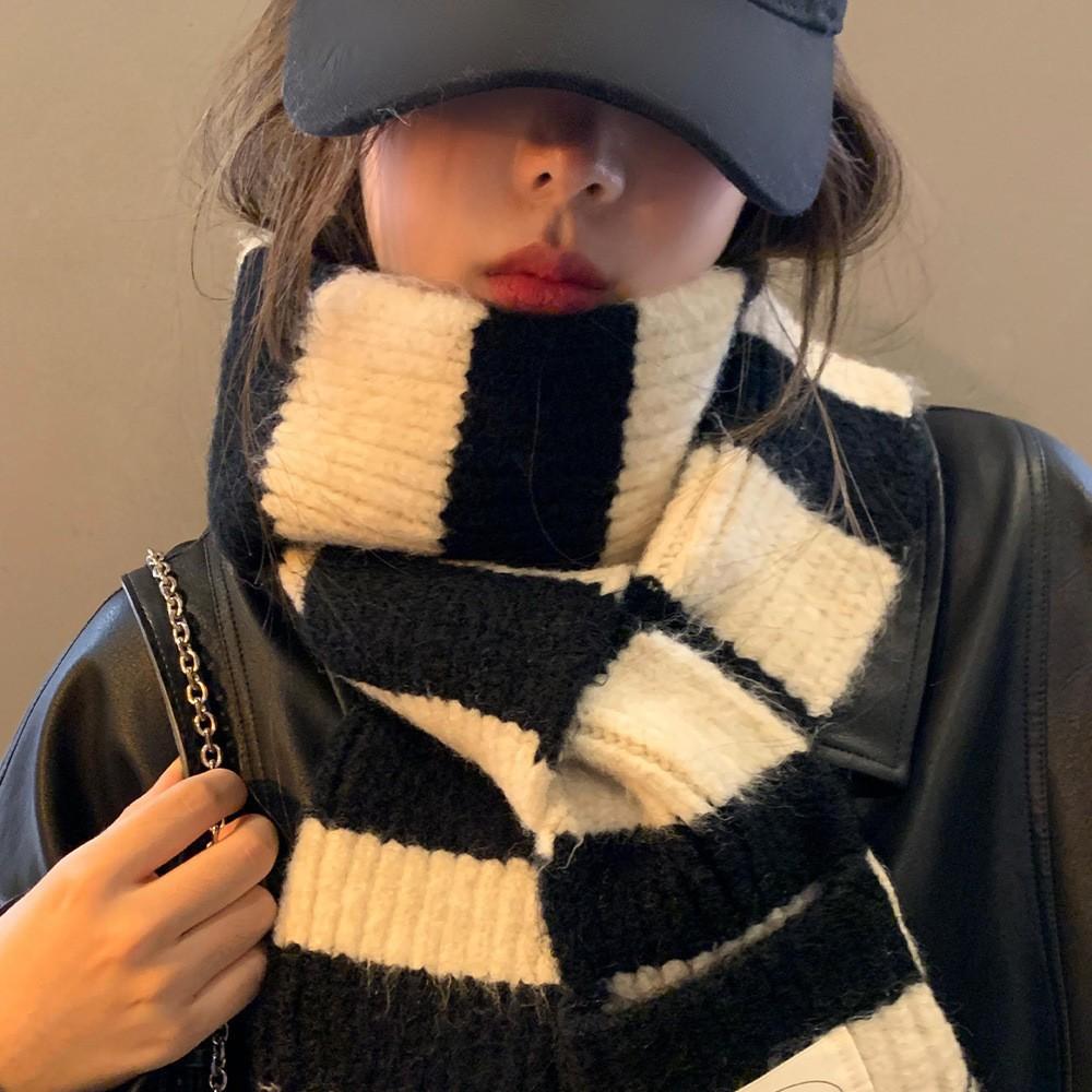 Japanese Style Fashion Striped Scarf Y2K Harajuku Gothic Long Striped Scarves Thicken Warm Knitted Streetwear Winter Shawl New
