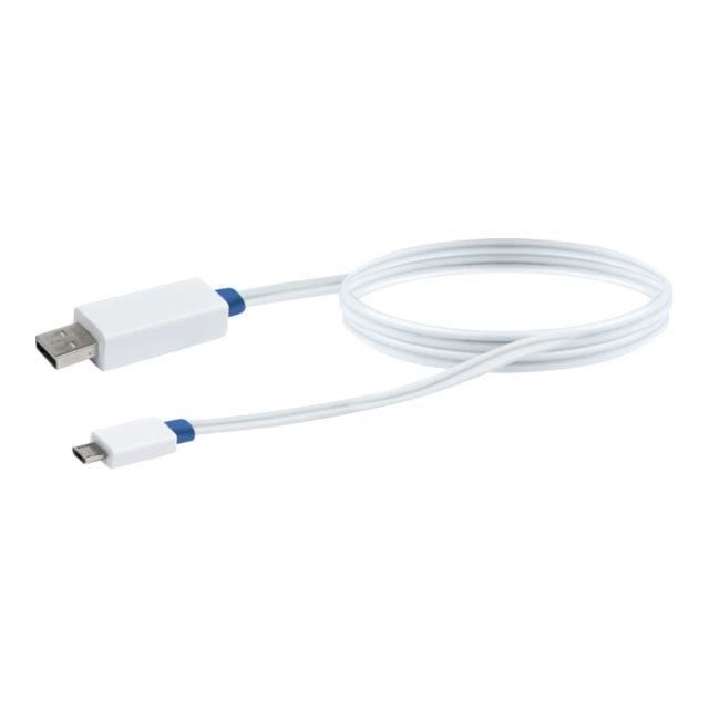 Câble USB - SCHWAIGER - Micro-USB Type B (M) - 80 Cm - Plat - Blanc