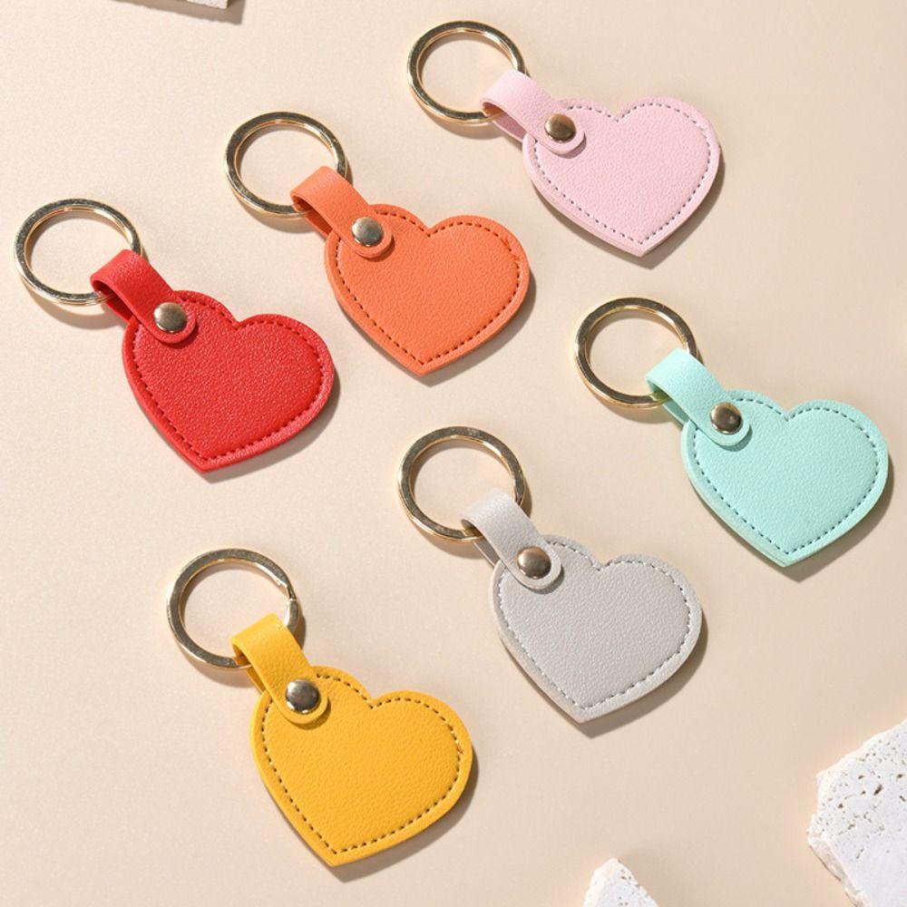 Car Key Holder Leather Heart Keyring Simple Colorful Pendant Classic Heart Shape Keychain  Unisex