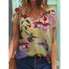 Ladies' Casual Summer Pullover V-neck T-shirt with Floral 3D Printing Short Sleeved Loose Women's Top T-Shirts Women’s