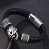 Men's European/American Cowhide Woven Bracelet with Stainless Steel Skull