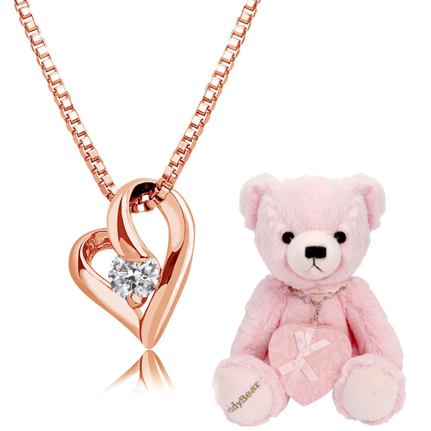 

Жіноче кольє з рожевим ведмедиком, рожевим золотом, відкритим серцем та цирконієм [Sears] p6127-tdt-01-pp