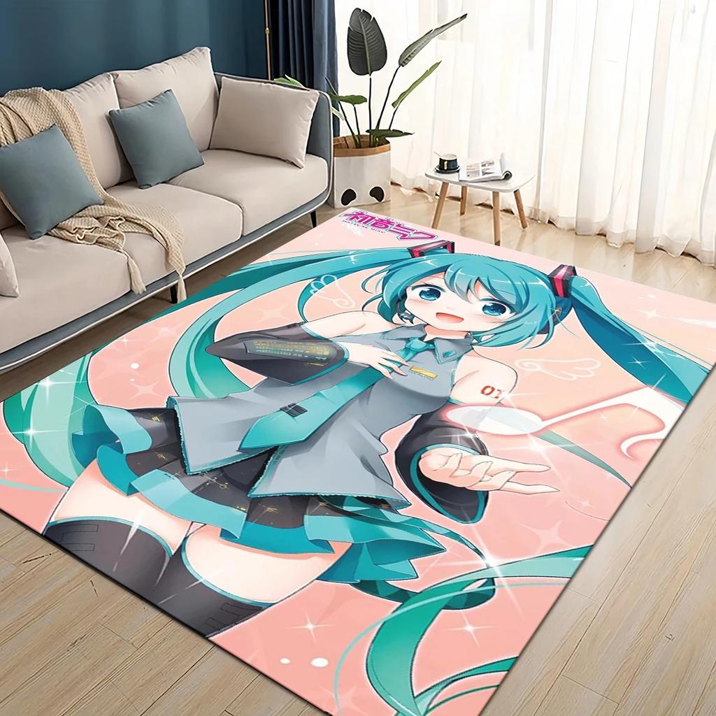 3D M-MIKUS Music VOCALOID Cartoon Girl Rug Carpet for Living Room Bedroom Home Decor,kids Play Non-slip for Sofa Doormat