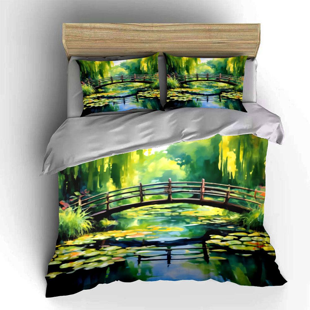 Tranquil Garden Bridge Scenery Set  Kid'S And Adults' Bedroom Decor, Exquisite Three-Piece Bedding Set Gift