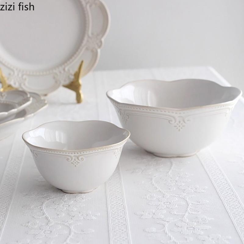 Palace Style Retro Ceramic Plate Relief Steak Plate Thick Soup Plate Fish Dish Dessert Sushi Plates Molecular Cuisine Tableware