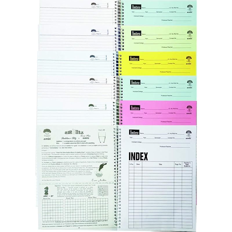 

Amblitz Mega Spiral Notebook (Ruled), 6 Subjects- 600Pages, 70 Gsm, 22 * 29 Cm. Regular