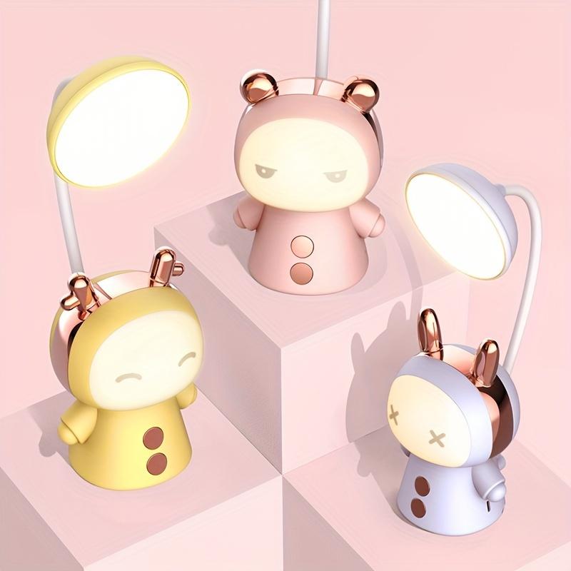 1 Cute Cartoon LED Desk Lamp - Dimmable, Foldable, Rechargeable, Multi-color, Eye Protection, Button Control, Desktop, Wireless, Bedroom Decoration