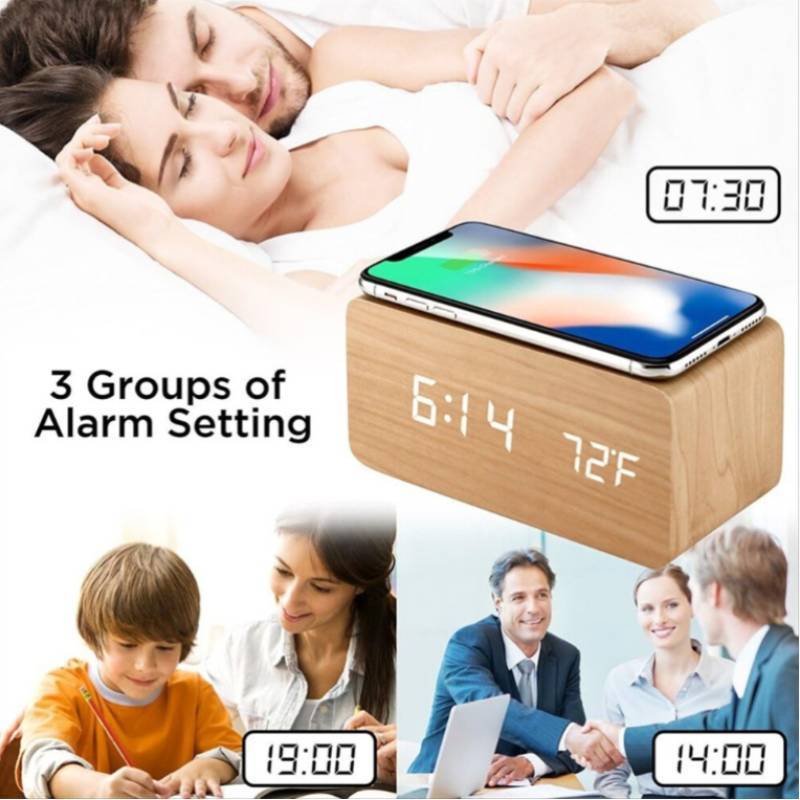 Modern Wooden Led Digital Clock With Temperature Display For Home Office Decor