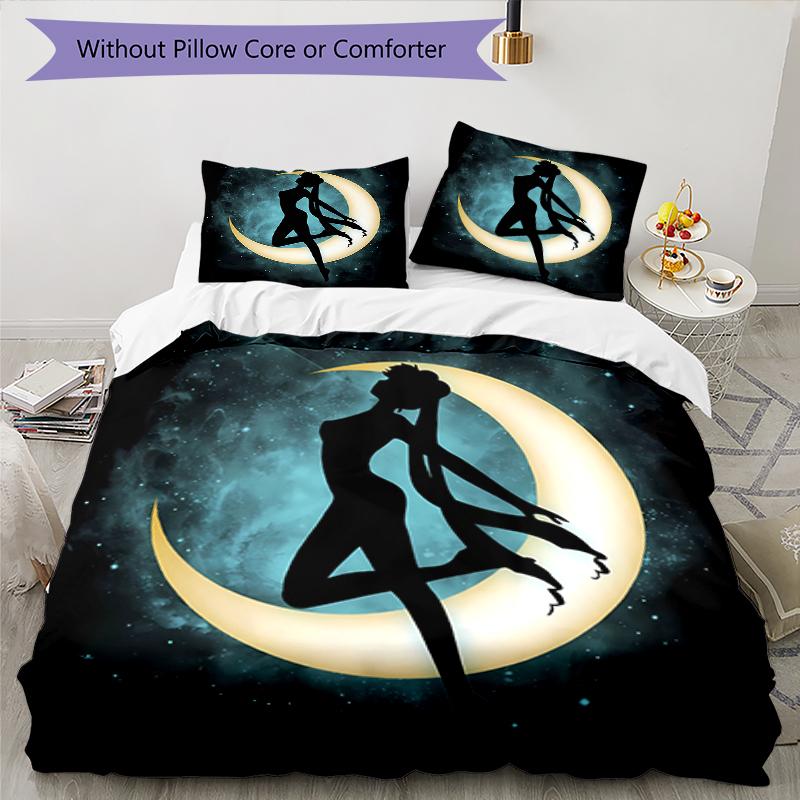 3-teiliges Bettwäscheset mit Sailor Moon Muster, Bettbezug-Set enthält Bettbezug & Kissenbezüge, perfekte Ganzjahres-Schlafzimmerdekoration & Geschenk
