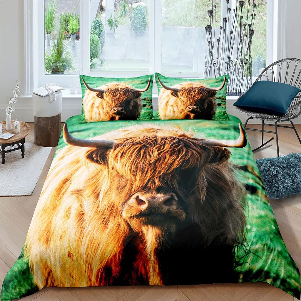 Highland Cow Duvet Cover King Sunflower Black Cattle Bedding Set Microfiber Farm Animal Cow Western Farmhouse Cattle Quilt Cover