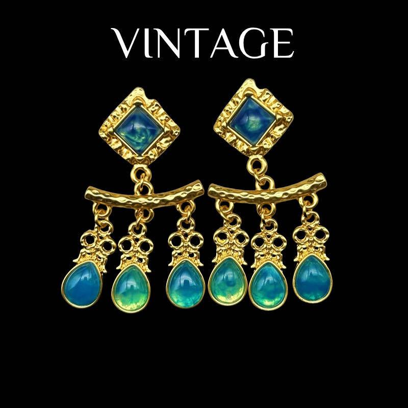 

Vintage Bohemian Vacation Sea Blue Fashionable Temperament Design With A Sense Of Luxury 925 Silver Needle Earrings