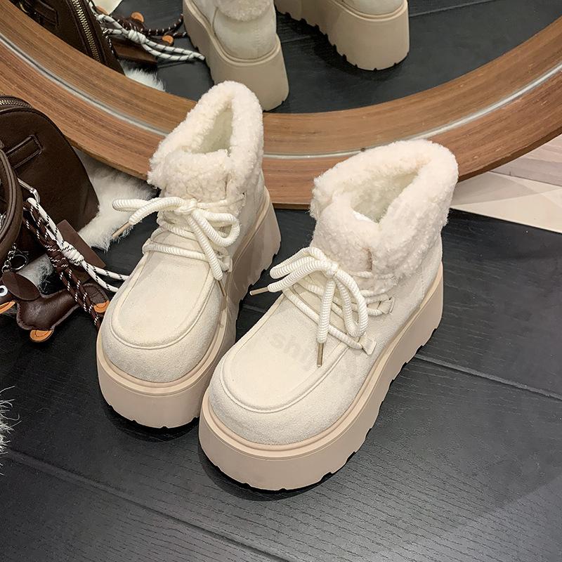Winter Women Fur Snow Boots 2026 Chunky Platform Retro Warm Plush Cotton Shoes Fashion Non Slip Outdoor Ankle Boots Botas Mujer