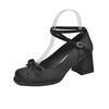 Fashion Women's Square Head Shallow Mouth Single Shoes Autumn New Butterfly Knot Anti-slip Wear-resistant Low-top High Heels