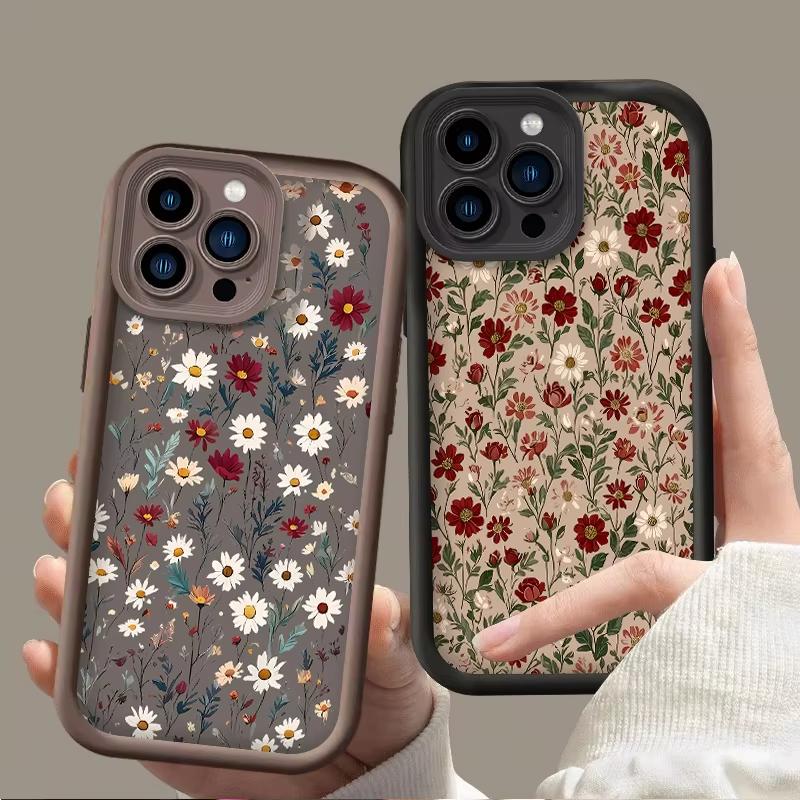 Retro Style Flower Pattern Phone Case For iPhone 16e 16 Pro Max 15 14 Plus 13 12 Mini 11 Pro Shockproof Silicone Soft Back Cover