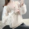Tops for Women Cotton Shirts for Women Lace Sleeve V-Neck Base Layer Knit Top Long Sleeve Shirt Blouse Pullover Tops
